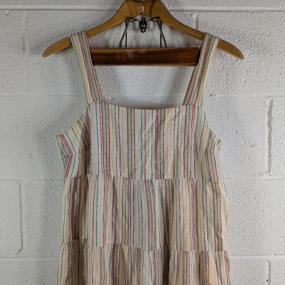 Madewell Dress Womens 4 White Ivory Rainbow Stripe Tiered Button Back Midi - Picture 5 of 7